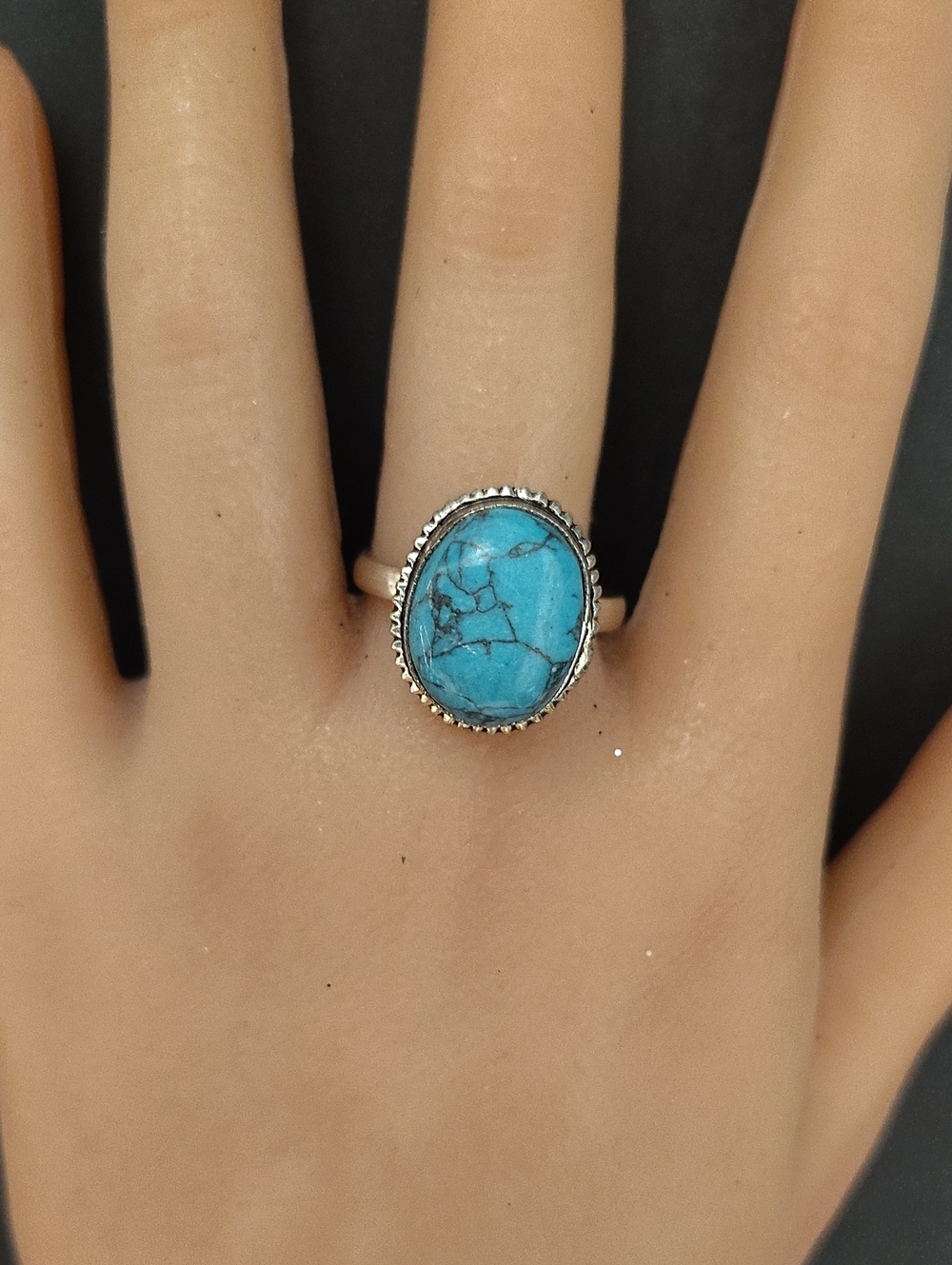 Turquoise 925 Silver Ring Size 10 1/4 - Picture 7 of 8